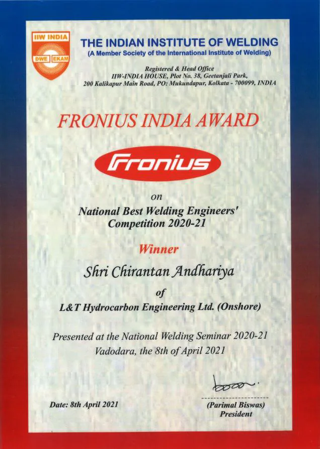 indias best welder certificate