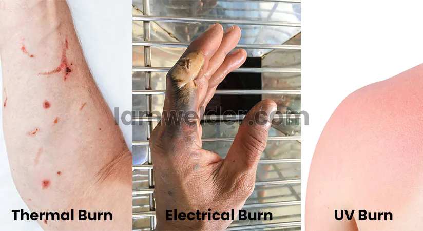 thermal UV Electrical welding burn types comparison