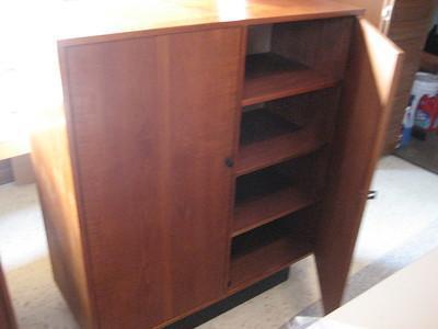 A cupboard made of teak wood can also be used to make floating shelves for kitchen.