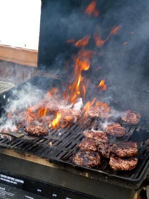 Plumes coming out of the grilled burger patties and going into the kitchen exhaust hood. 