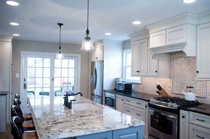 light shine over the granite polished kitchen countertop