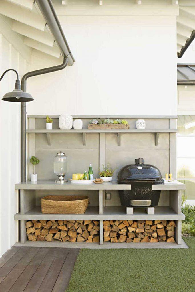 black stove and lumber below the main counter 